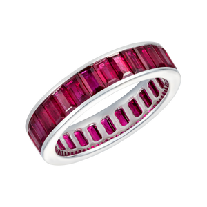 5.5Ct Emerald Cut Pink Ruby Stylish Eternity Wedding Band 14K White Gold Finish