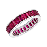 5.5Ct Emerald Cut Pink Ruby Stylish Eternity Wedding Band 14K White Gold Finish