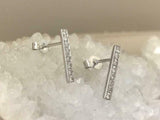 0.7ct Round Cut Diamond Accents Vertical Bar Stud Earrings 14k White Gold Finish