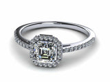 1.5ct Asscher Cut Accent Solitaire Halo Engagement Ring 14k WhiteYw Gold Finish