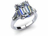 2.5ct Emerald Cut Diamond Side Baguette Engagement Ring 14k White Gold Finish