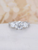 2ct Round Cut Diamond Engagement Ring Trilogy 14k White Gold Over Cluster Accent