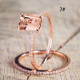 2.5Ct Emerald Cut Peach Morganite Bridal Set Engagement Ring 18K Rose Gold Over