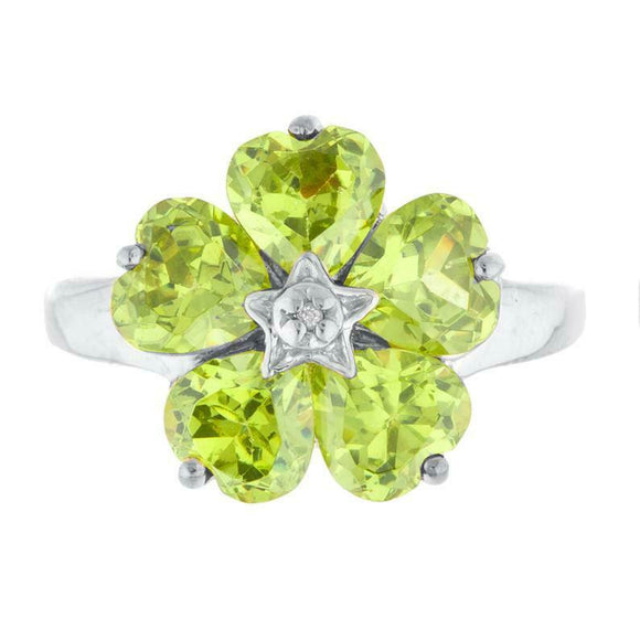 5ct Engagement Ring Heart Cut Green Peridot Floral Women 14k White Gold Finish