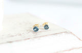 1ct Stud Earrings Round Cut London Blue Topaz Solitaire 14k Yellow Gold Finish