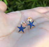 2Ct Round Cut Blue Sapphire Star Shaped Stud Earrings 14K White Gold Finish