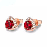 2ct Stud Earrings Round Cut Pink Ruby Triangular Design 14k Rose Gold Finish