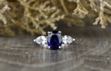 2.6ct Oval Cut Blue Sapphire Engagement Ring 14k White Gold Finish Three Stone