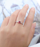 1.2ct Round Cut Ruby Engagement Ring Solitaire with Accent 14k White Gold Finish