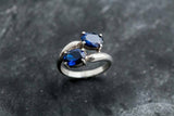 1.7ct Engagement Ring Oval Cut Sapphire Two Stone Bypass 14k White Gold Finish