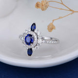 2ct Oval Cut Blue Sapphire Engagement Ring 14k WhiteGold Finish Antique Art Deco