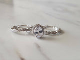 4Ct Oval Cut Diamond Bridal Trio Set Vintage Ring Band 18K White Gold Finish