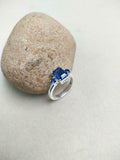 2ct Engagement Ring Emerald Cut Blue Sapphire Three Stone 14k White Gold Finish