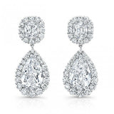 5ct Pear Cushion Cut VVS1 Diamond Halo Tear Drop Earrings 14k White Gold Finish