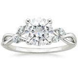 3ct Round Cut Diamond Engagement Ring 14k White Gold Finish Marquise Leaf Accent