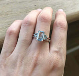 2.7ct Emerald Cut Blue Aquamarine Engagement Ring Bridal Set 14k RoseGold Finish