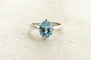 1.5ct Oval Cut Blue Aquamarine Engagement Ring Solitaire 18k White Gold Finish