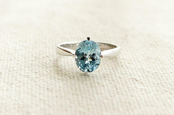 1.5ct Oval Cut Blue Aquamarine Engagement Ring Solitaire 18k White Gold Finish