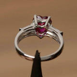 1.2ct Engagement Ring Heart Cut Pink Ruby Three Stone 14k White Gold Finish