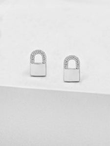 0.7ct Stud Earrings Round Cut Diamond Lock Design 14k White Gold Finish