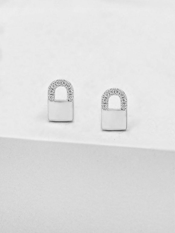 0.7ct Stud Earrings Round Cut Diamond Lock Design 14k White Gold Finish