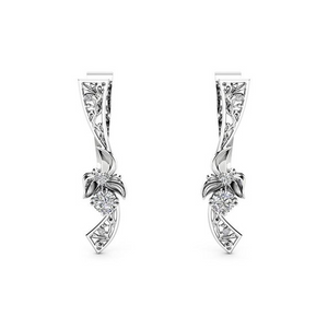 1ct Round Cut VVS1D Diamond Unique Floral Drop Earrings 14k White Gold Finish