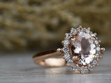 2ct Oval Cut Peach Morganite Engagement Ring 14k Rose Gold Finish Halo Promise