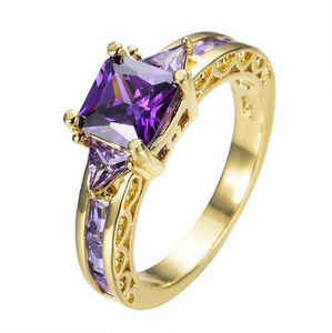 3Ct Princess Cut Amethyst Accent Solitaire Engagement Ring 14K Yellow Gold Over