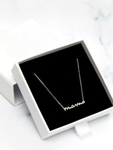 Mama Mothers Day Pendant with Chain 14k White Gold Finish