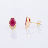 1ct Stud Earrings Oval Cut Pink Ruby Diamond Petite 14k Yellow Gold Finish