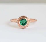 1ct Round Cut Green Emerald Engagement Ring 14k Rose Gold Finish Bezel Set