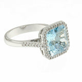 2Ct Asscher Cut Blue Aquamarine Elegant Halo Engagement Ring 14K White Gold Over