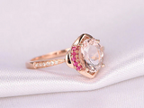 1.2ct Oval Cut Morganite Ruby Diamond Accents Engagement Ring 14k Rose Gold Over