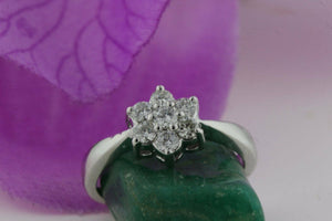 Small Cluster Flower Engagement Ring 0.5ct Round Cut Diamond 14k White Gold Over