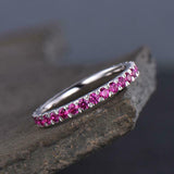 2ct Wedding Ring Band Round Cut Pink Ruby Full Eternity 14k White Gold Finish