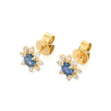 2ct Stud Earrings Oval Cut Blue Sapphire Unique Snowflake 14k Yellow Gold Finish