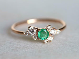 1ct Engagement Ring Round Cut Green Emerald Cluster 14k Yellow Gold Finish