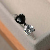 1.2ct Engagement Ring Heart Cut B & W Diamond Bow Knot 14k White Gold Finish