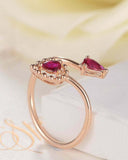 1ct Pear Cut Pink Ruby Two Stone Open Bypass Engagement Ring 14k RoseGold Finish