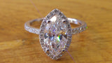 1ct Marquise Cut VVS1 Diamond Halo Unique Engagement Ring 14k White Gold Finish