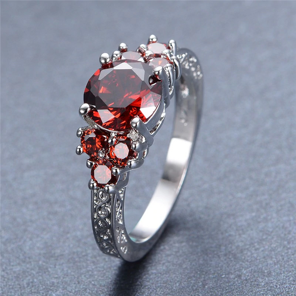 2.2ct Round Cut Red Garnet Engagement Ring 14k White Gold Finish Antique Vintage