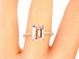 3Ct Emerald Cut Peach Morganite Diamond Accent Solitaire Ring 18K Rose Gold Over