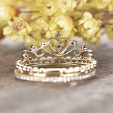 1ct Round Cut Pink Sapphire Engagement Ring Crown Bridal Set 14k YellowGold Over