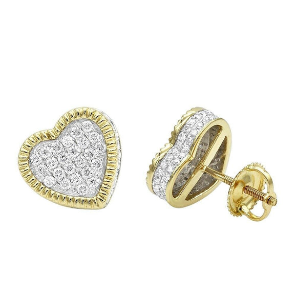 2Ct Round Cut Diamond Heart Shaped Women Stud Earrings 14K Yellow Gold Finish