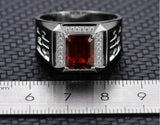 4ct Emerald Cut Garnet Filigree Signet Men Engagement Ring 14k White Gold Finish