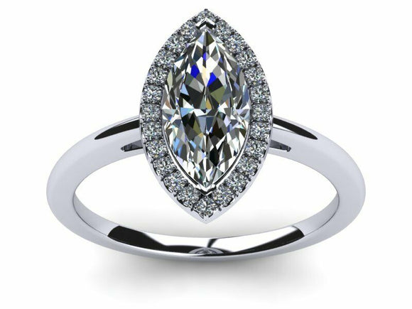 1.3ct Marquise Diamond Accent Halo Solitaire Engagement Ring 14k White Gold Over