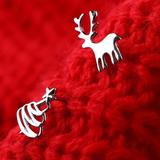 Lovely Small Deer Christmas Tree Stud Earrings Women Girls 14k White Gold Finish