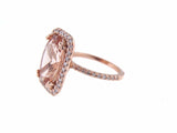 5Ct Oval Peach Morganite Halo Diamond Accent Engagement Ring 14K Rose Gold Over