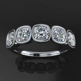 Milgrain Half Eternity Wedding Band 1.5ct Cushion Cut Diamond 14k WhiteGold Over