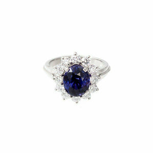 2ct Oval Cut Blue Sapphire Engagement Ring Diamond Halo 14k White Gold Finish